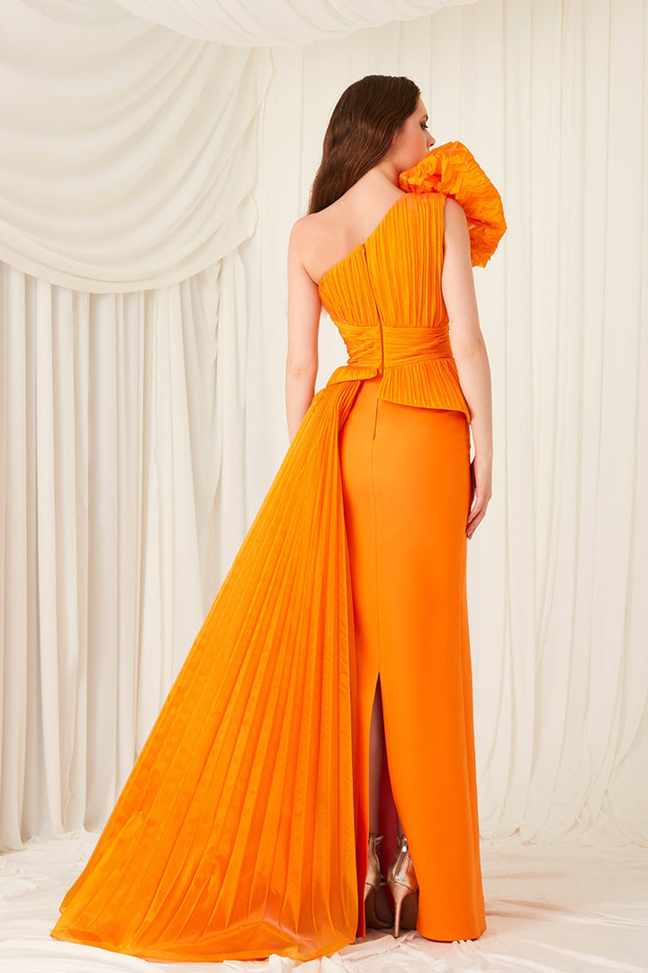 Tafta And Organza Asymmetrical Neckline Dress