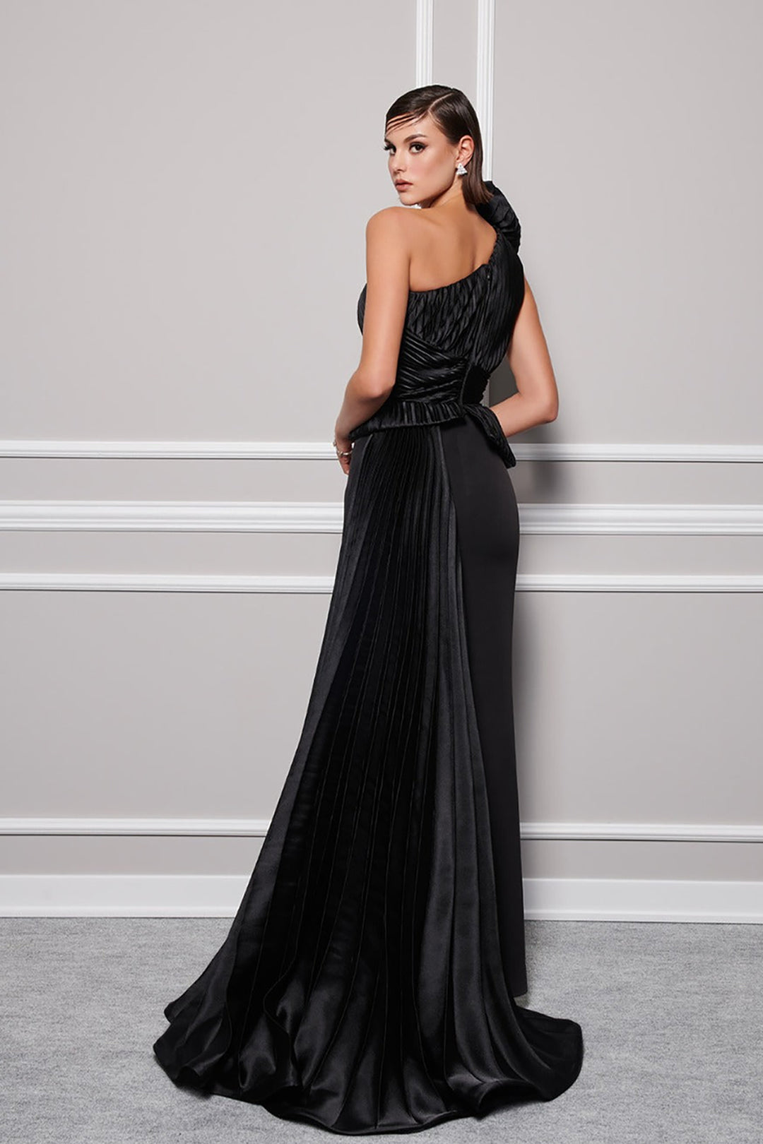 Tafta And Organza Asymmetrical Neckline Dress