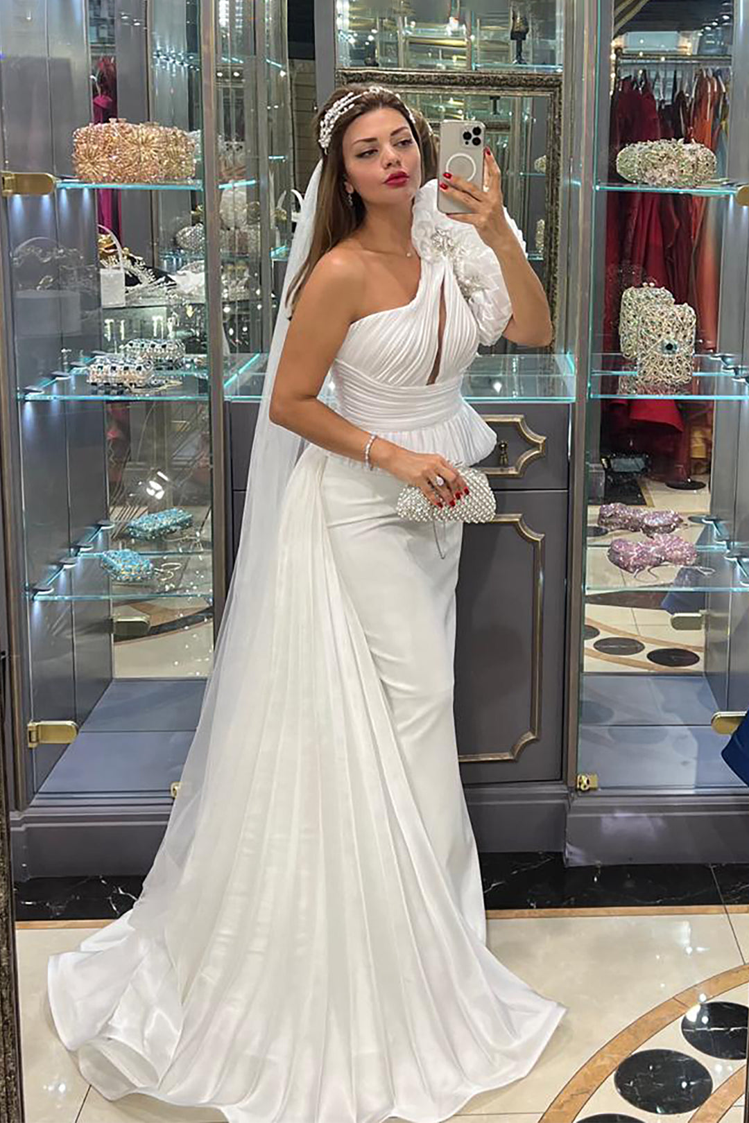 Tafta And Organza Asymmetrical Neckline Dress