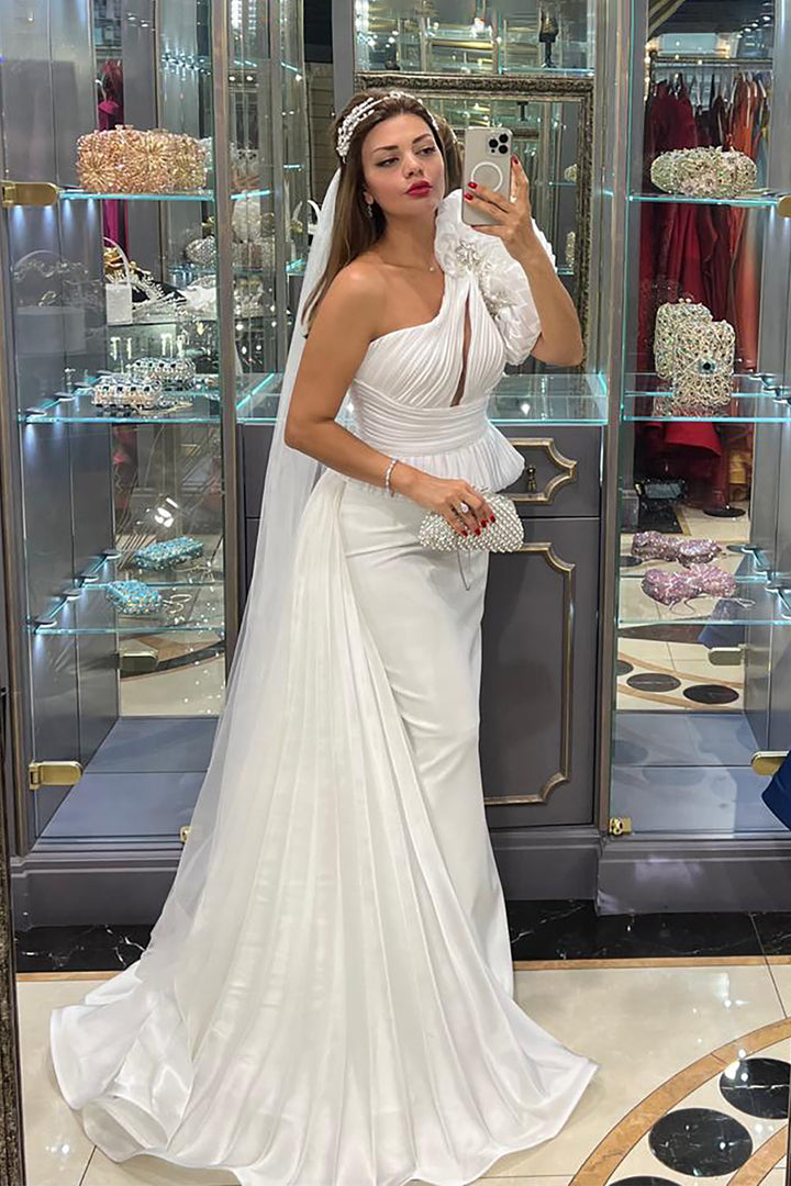 Tafta And Organza Asymmetrical Neckline Dress