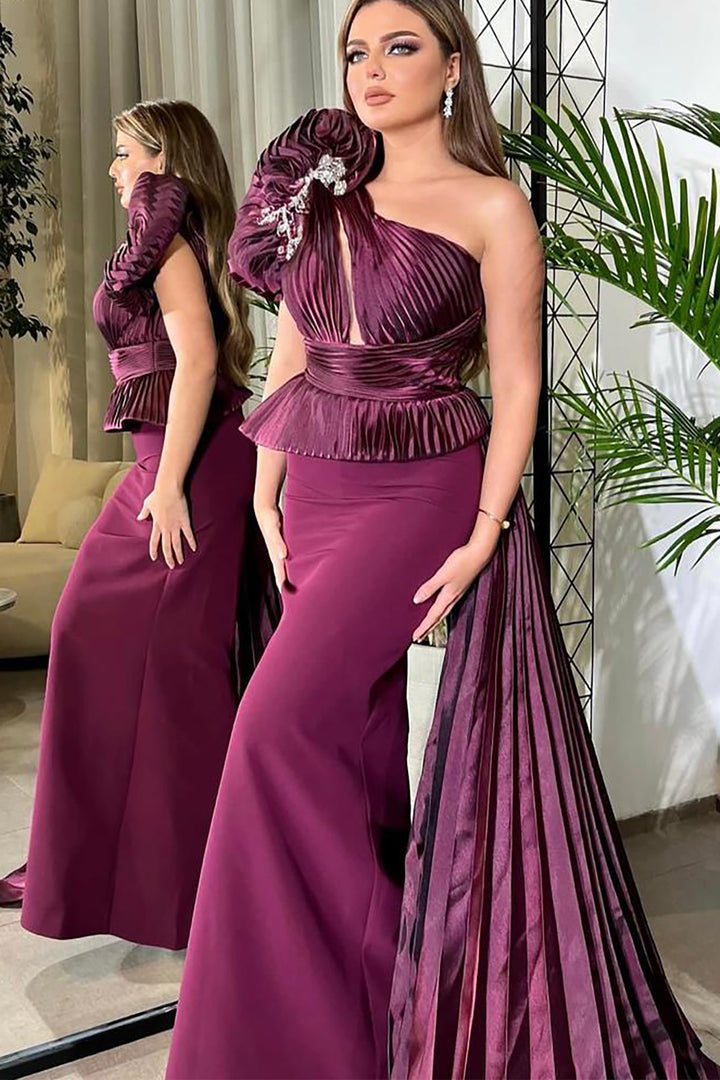 Tafta And Organza Asymmetrical Neckline Dress