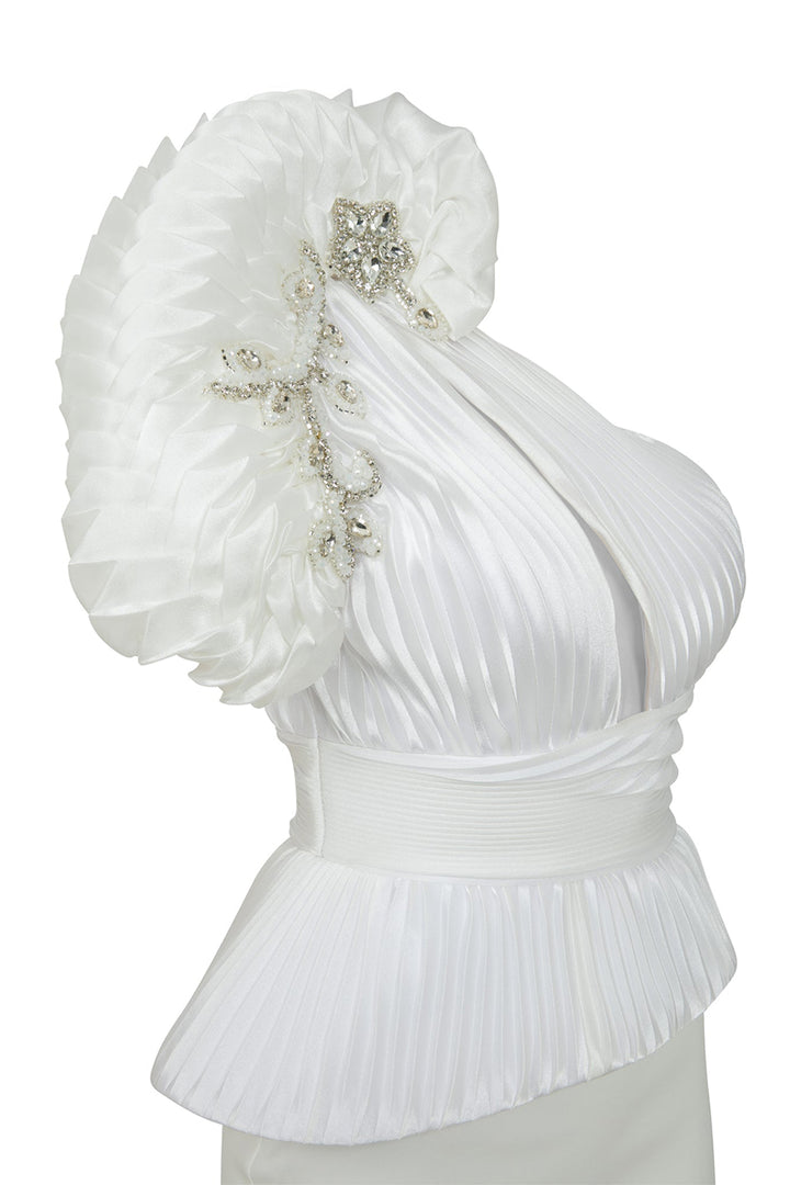 Tafta And Organza Asymmetrical Neckline Dress