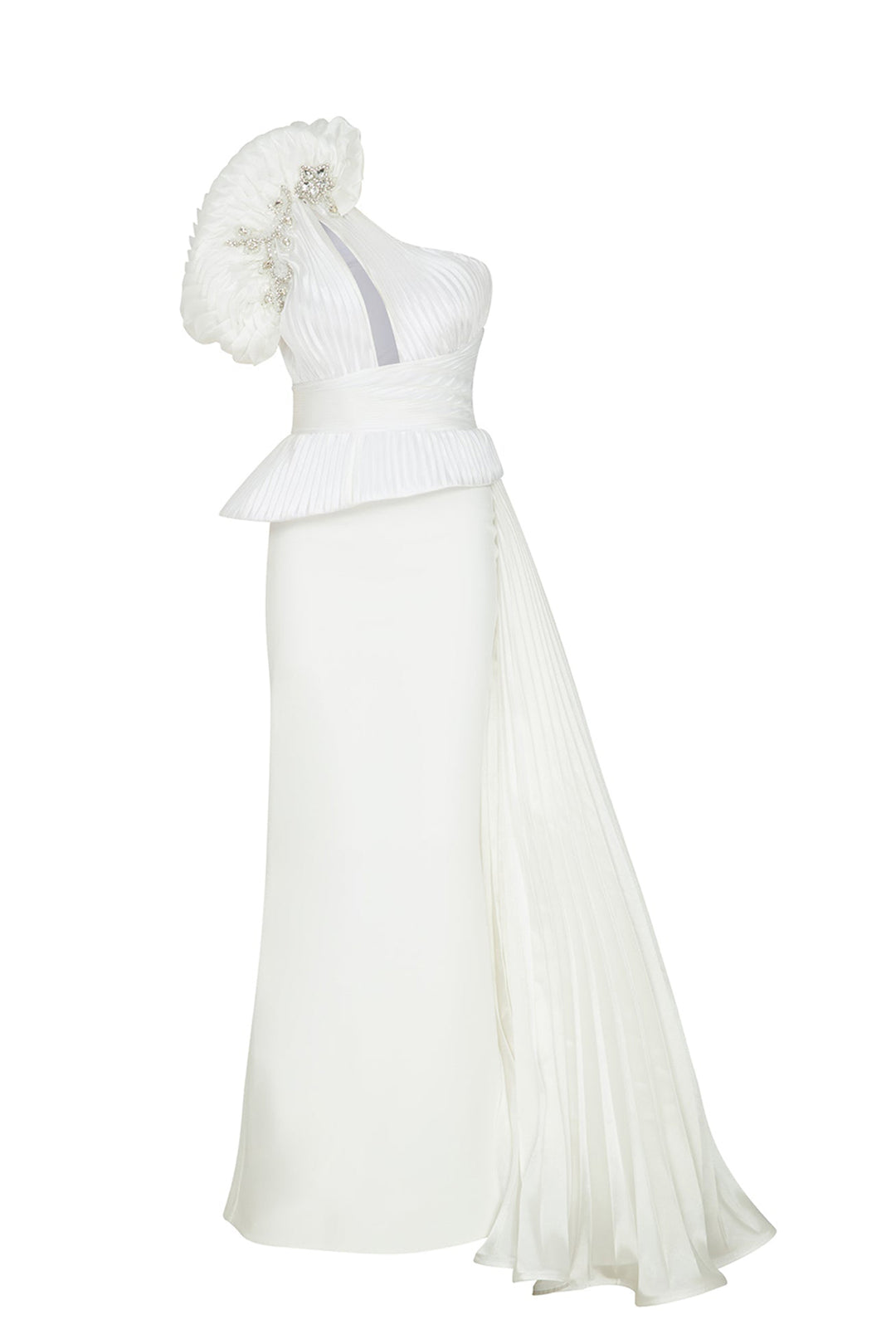 Tafta And Organza Asymmetrical Neckline Dress