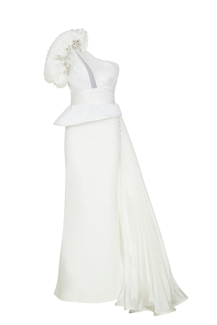 Tafta And Organza Asymmetrical Neckline Dress