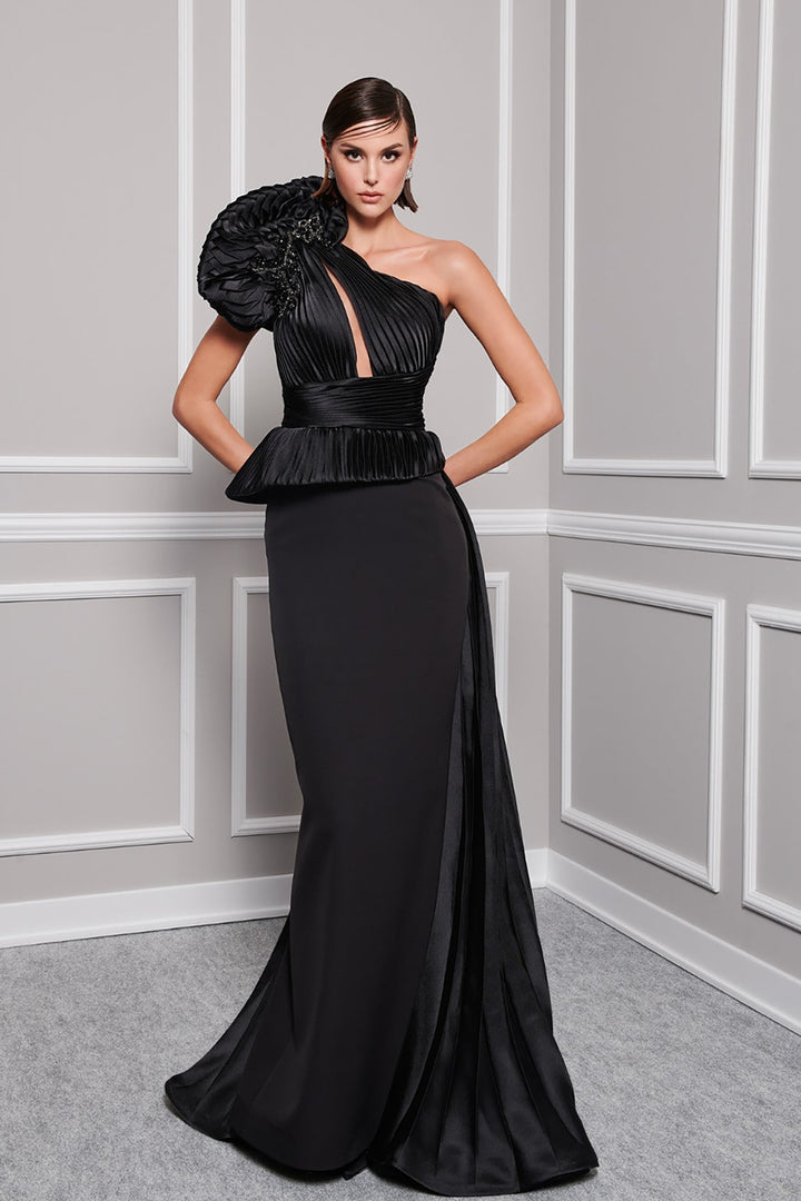 Tafta And Organza Asymmetrical Neckline Dress