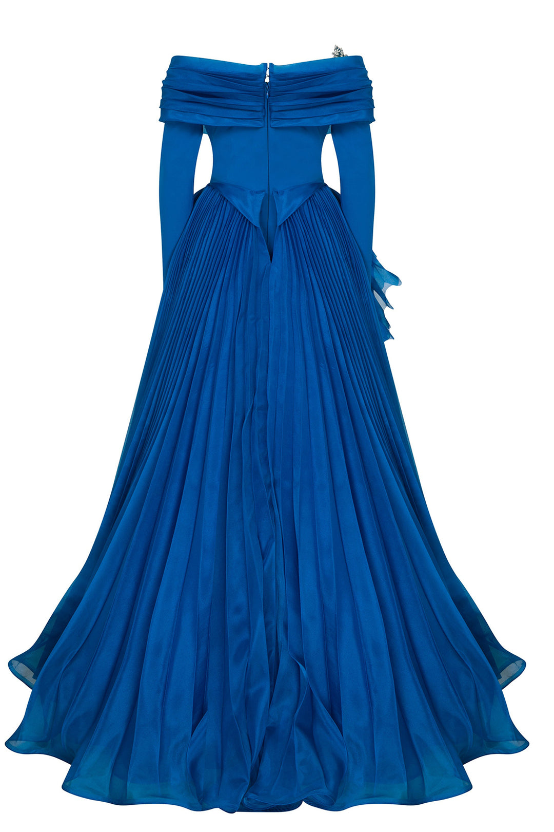 Crepe-Organza Dress Draped Bust And Tail