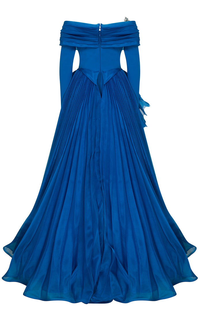 Crepe-Organza Dress Draped Bust And Tail