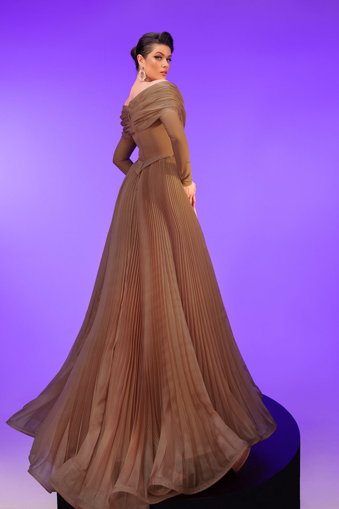 Crepe-Organza Dress Draped Bust And Tail