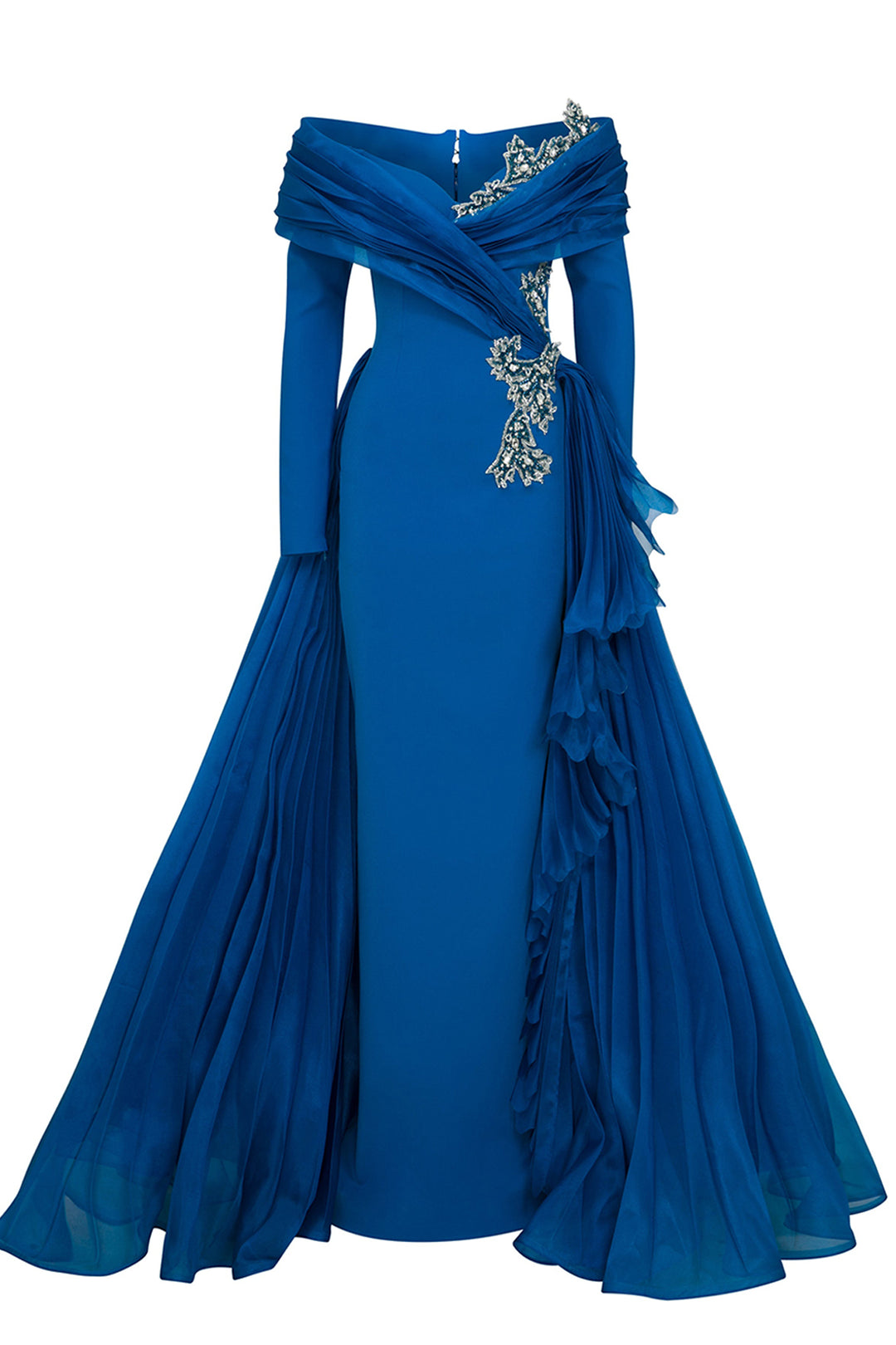 Crepe-Organza Dress Draped Bust And Tail