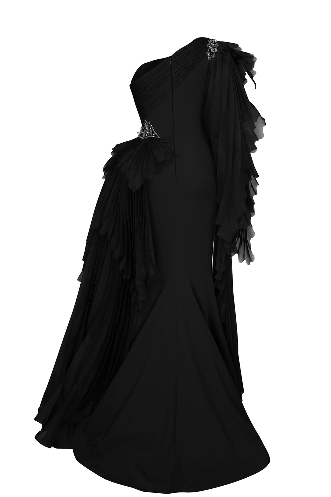 Crepe-Organza Dress Draped Bust