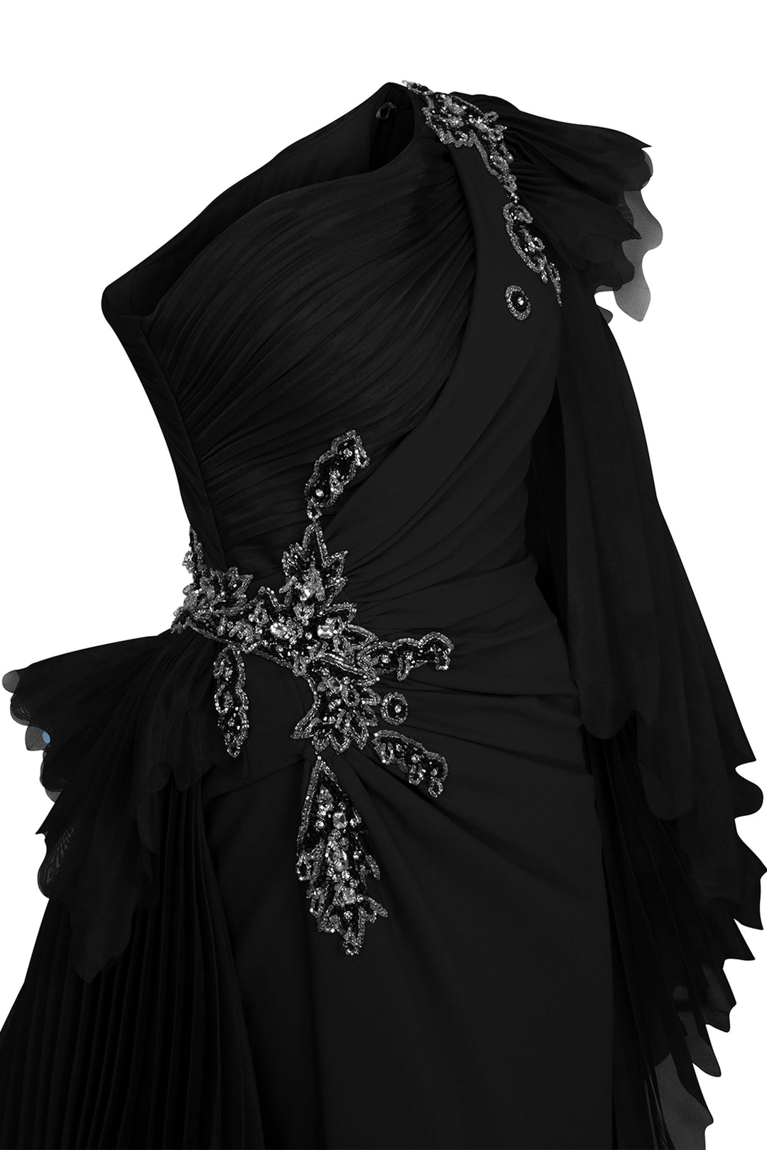 Crepe-Organza Dress Draped Bust