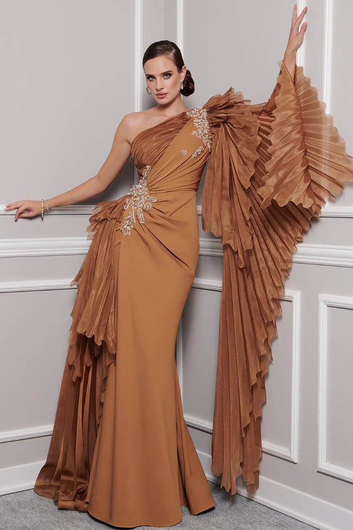 Crepe-Organza Dress Draped Bust