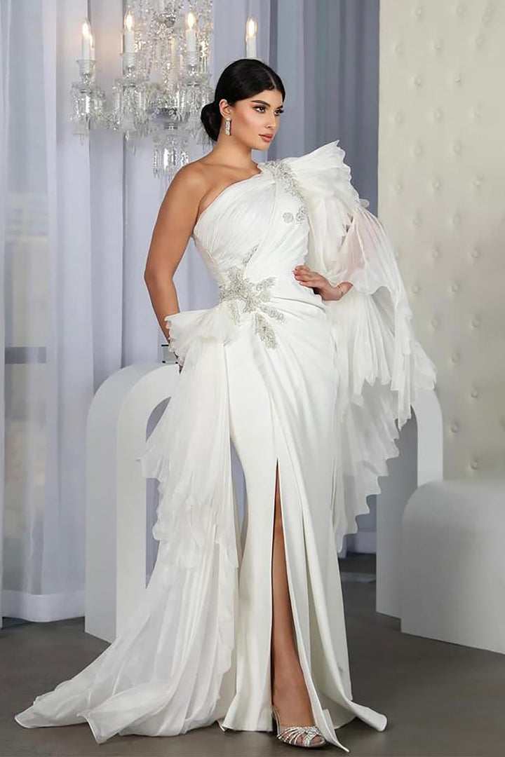 Crepe-Organza Dress Draped Bust