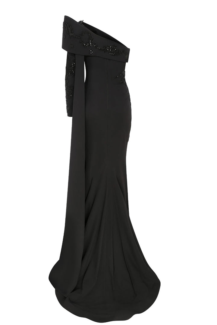 Crepe Beading Dress Draped Bust