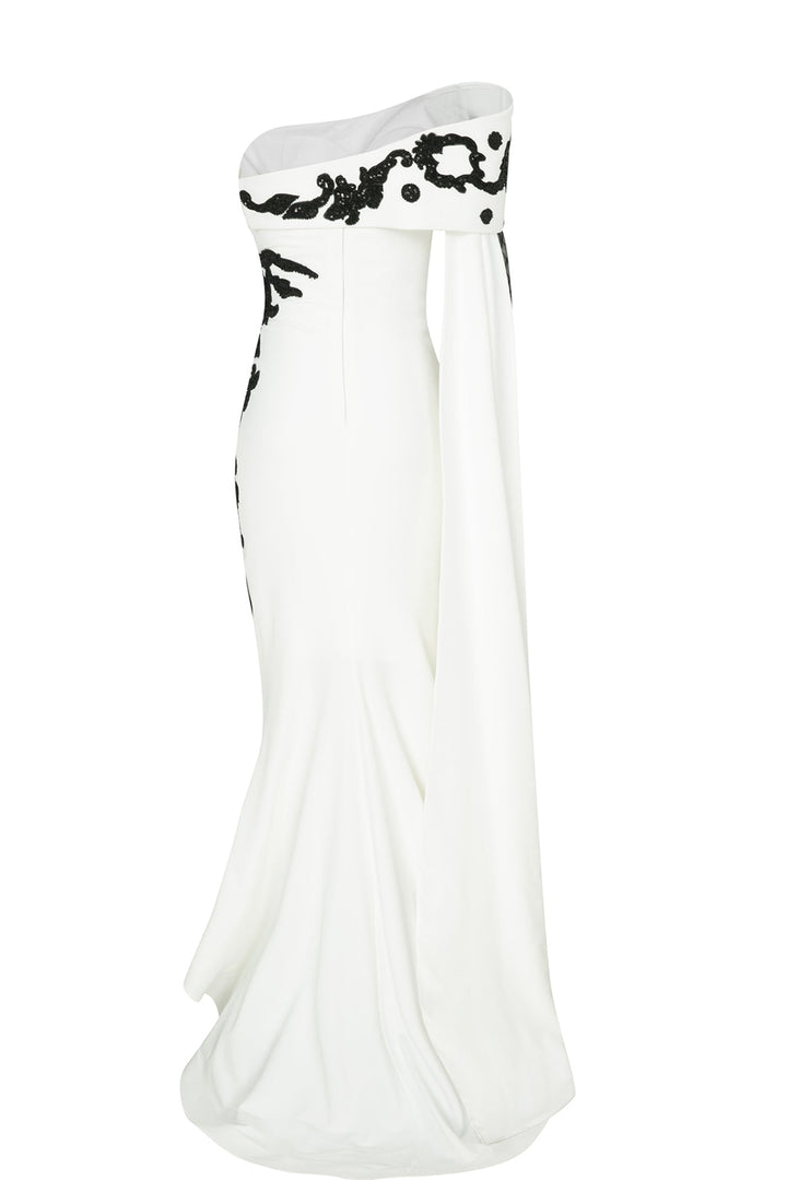 Crepe Beading Dress Draped Bust