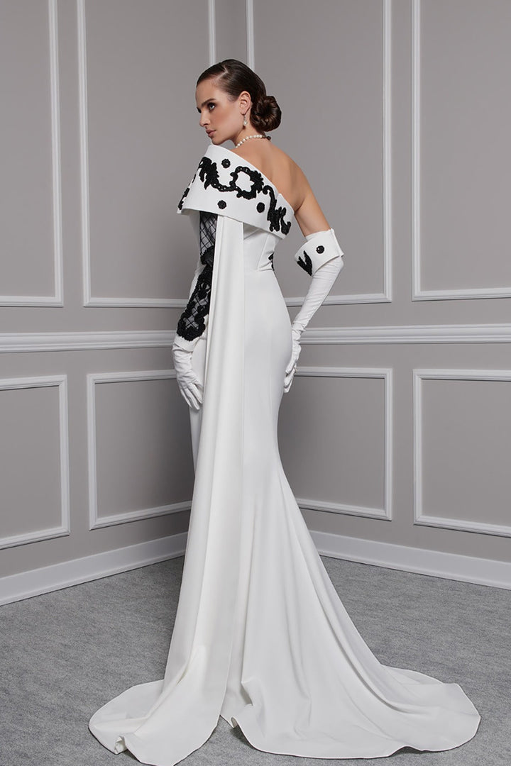 Crepe Beading Dress Draped Bust