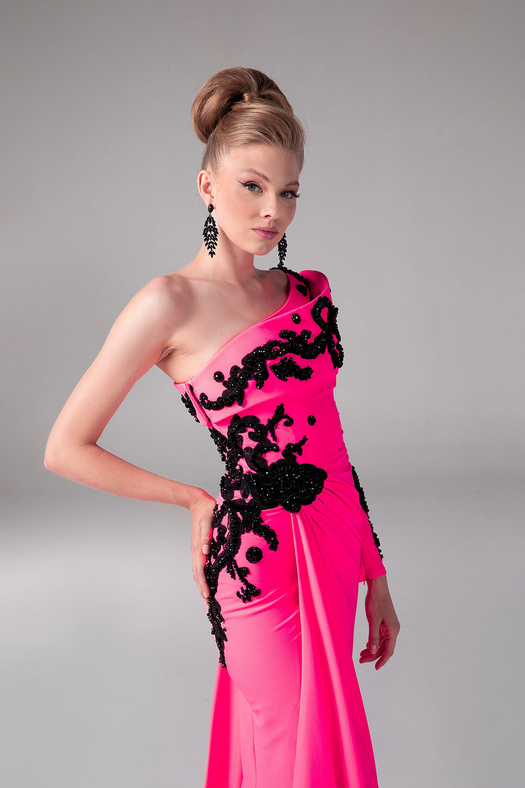 Crepe Beading Dress Draped Bust