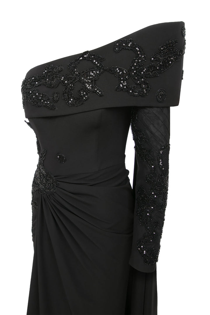 Crepe Beading Dress Draped Bust