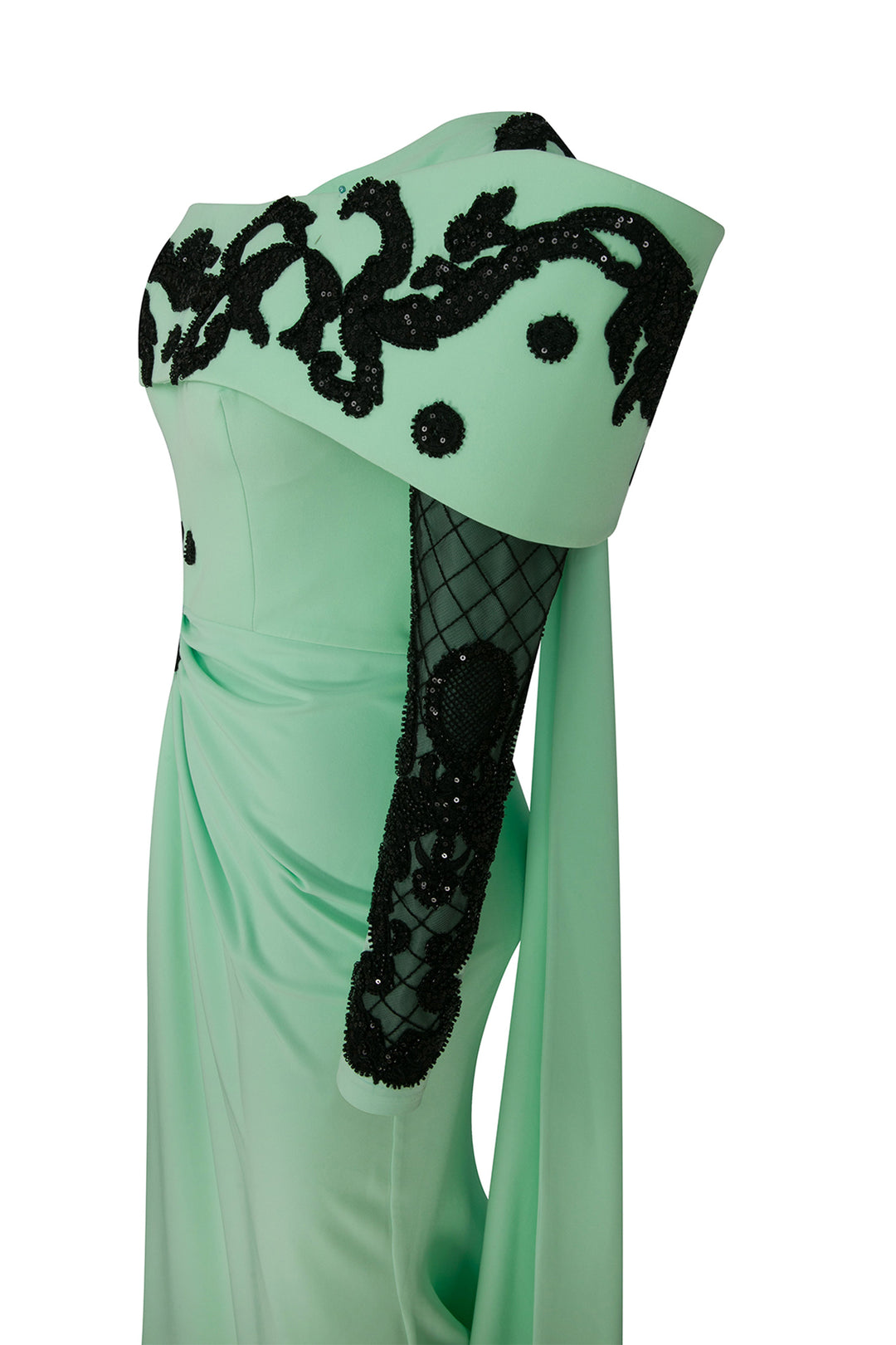 Crepe Beading Dress Draped Bust