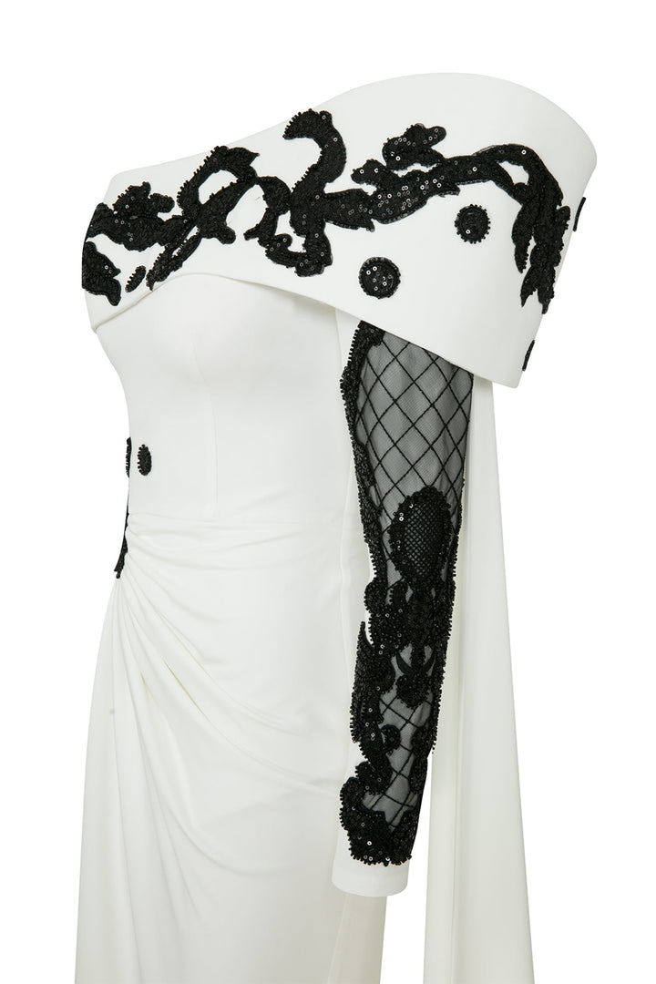 Crepe Beading Dress Draped Bust