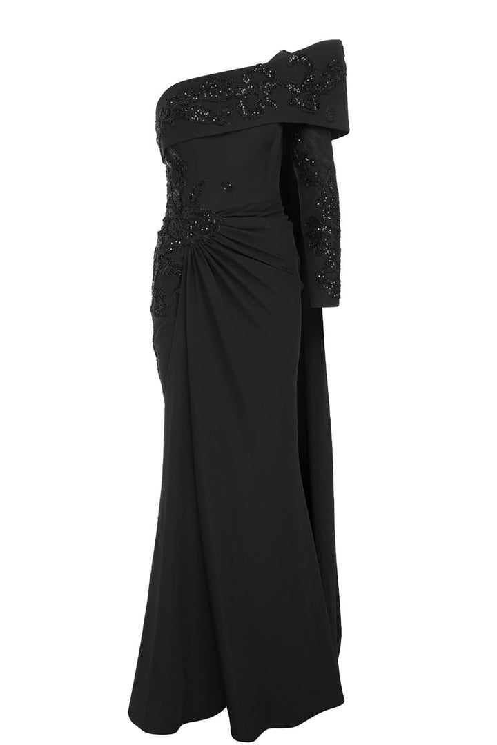 Crepe Beading Dress Draped Bust