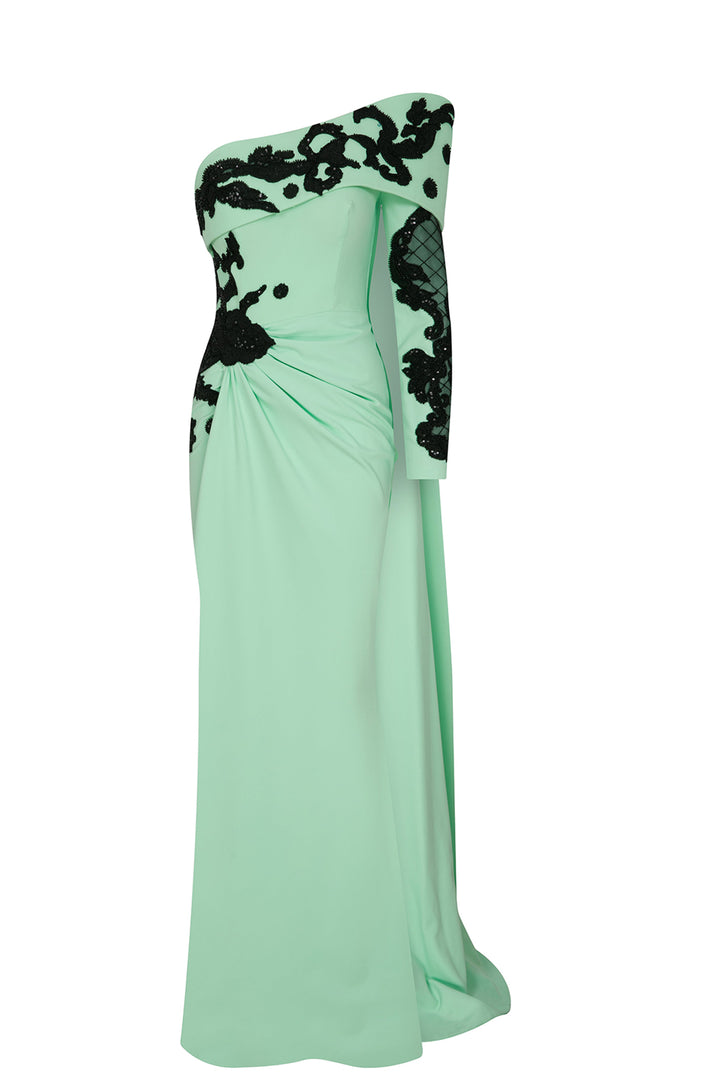 Crepe Beading Dress Draped Bust