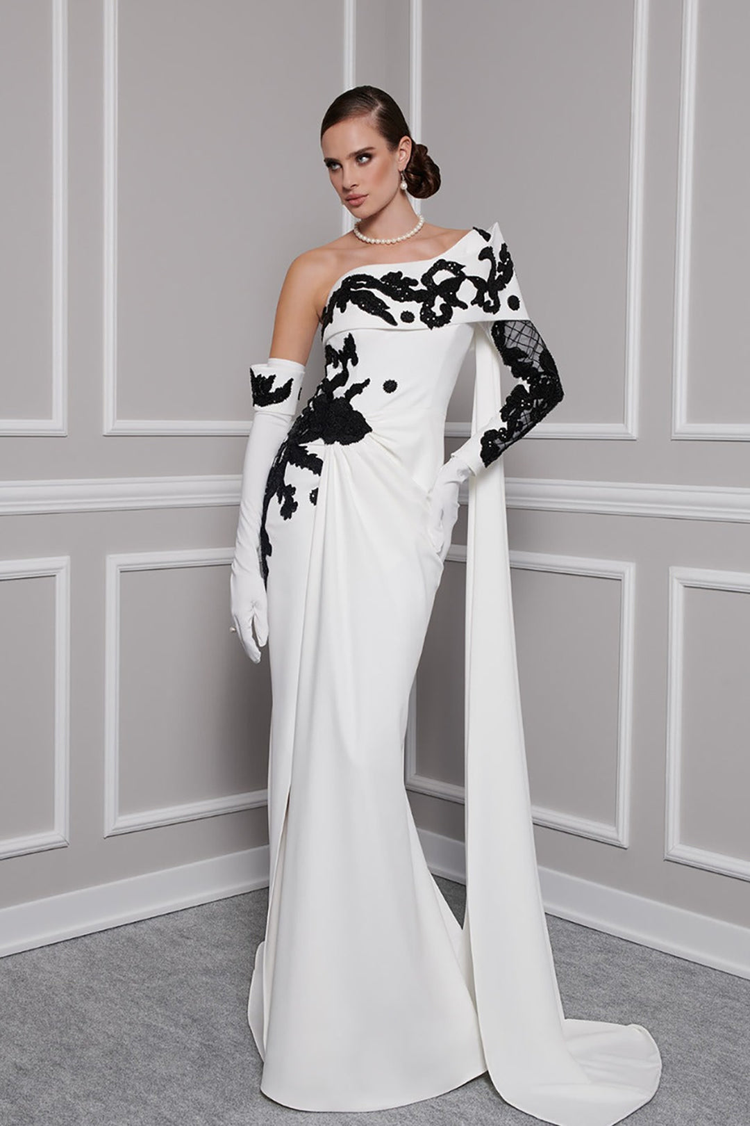 Crepe Beading Dress Draped Bust