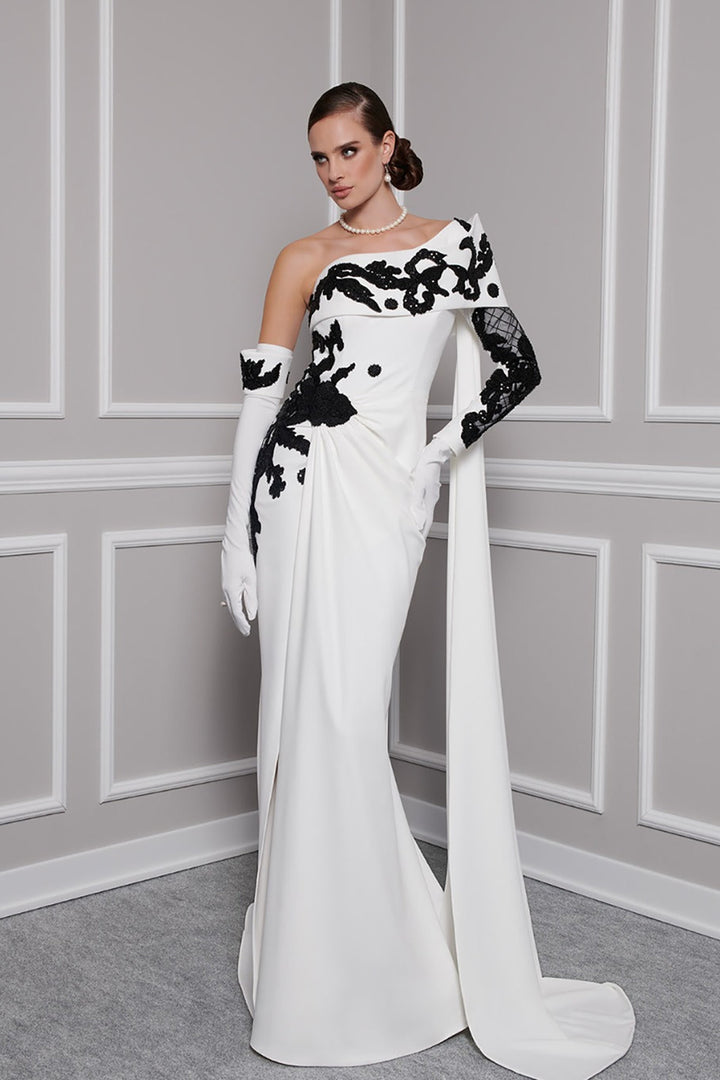 Crepe Beading Dress Draped Bust