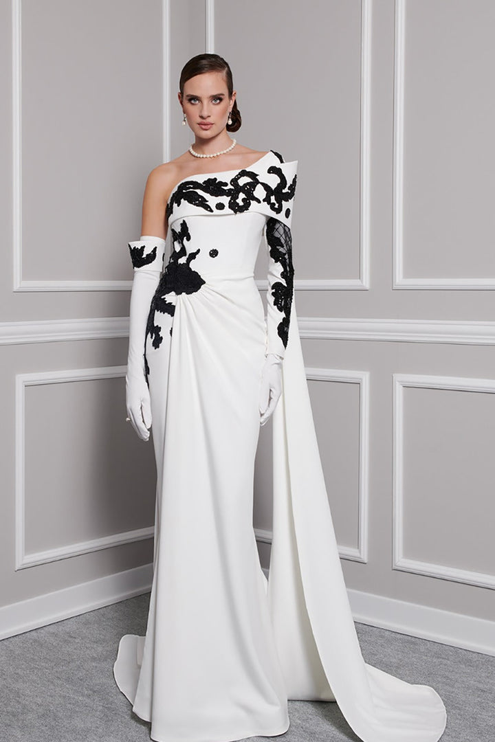 Crepe Beading Dress Draped Bust