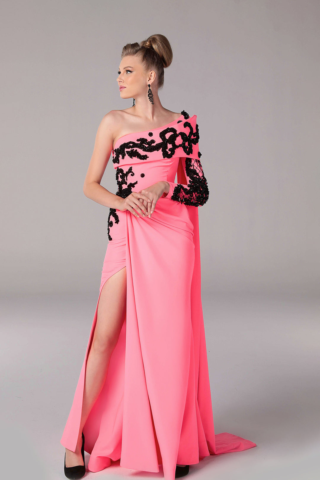 Crepe Beading Dress Draped Bust