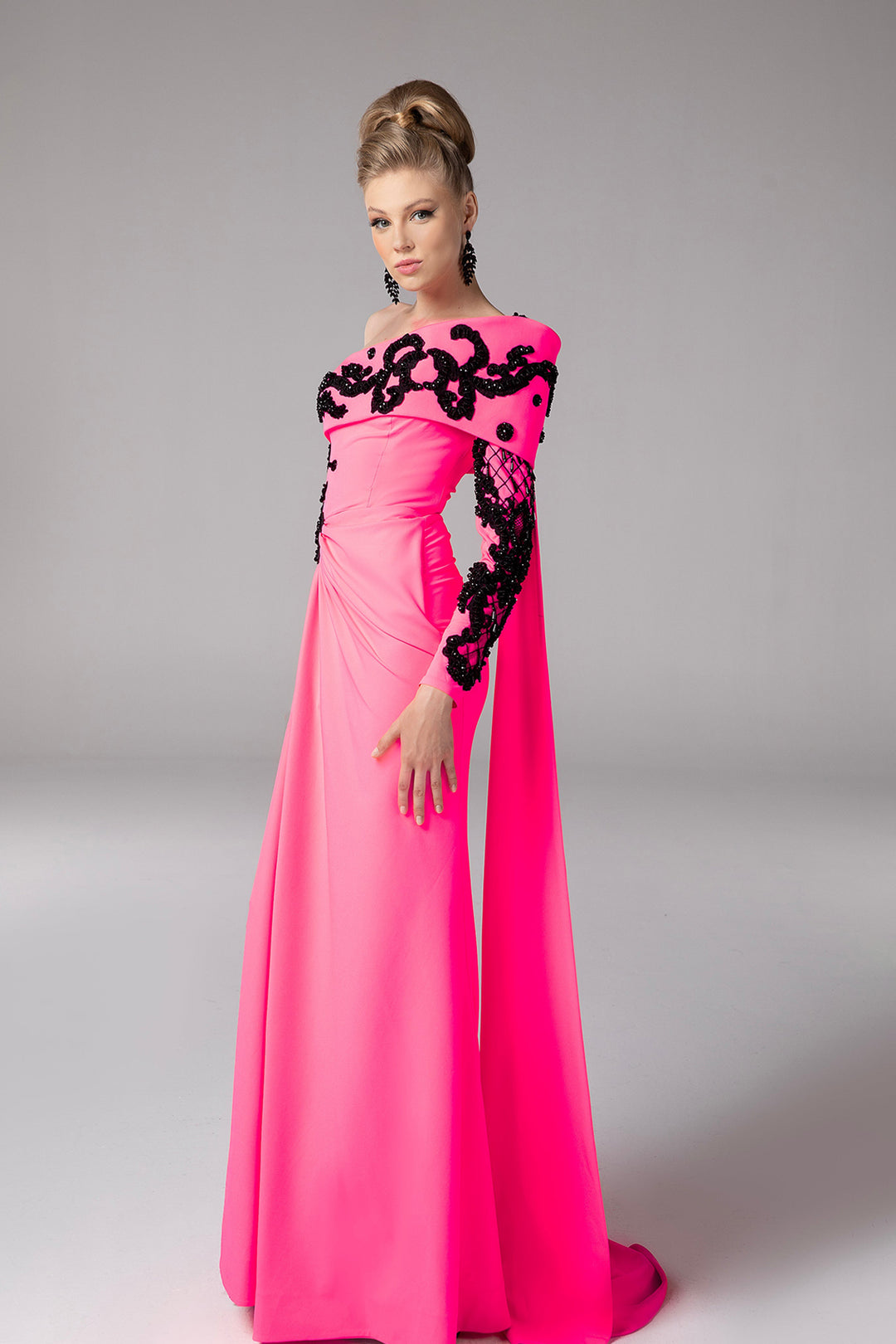 Crepe Beading Dress Draped Bust