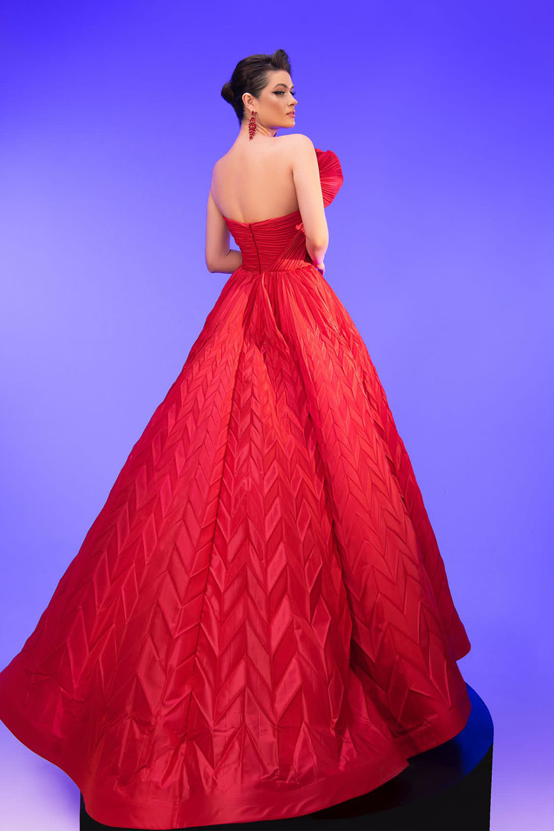 A-line Dress Strapless with Draped Bust Red / FR 54 A-line Dress Strapless with Draped Bust Red / FR 54