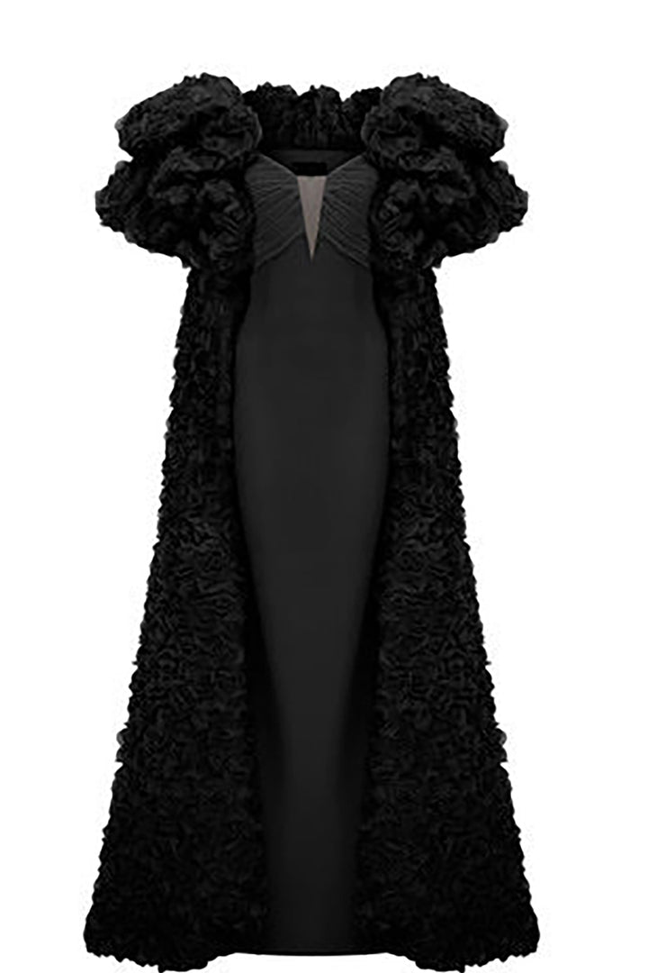 Crepe And Organza Strapless V-Neckline Cape