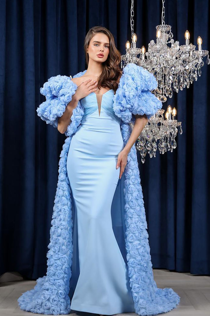 Crepe And Organza Strapless V-Neckline Cape