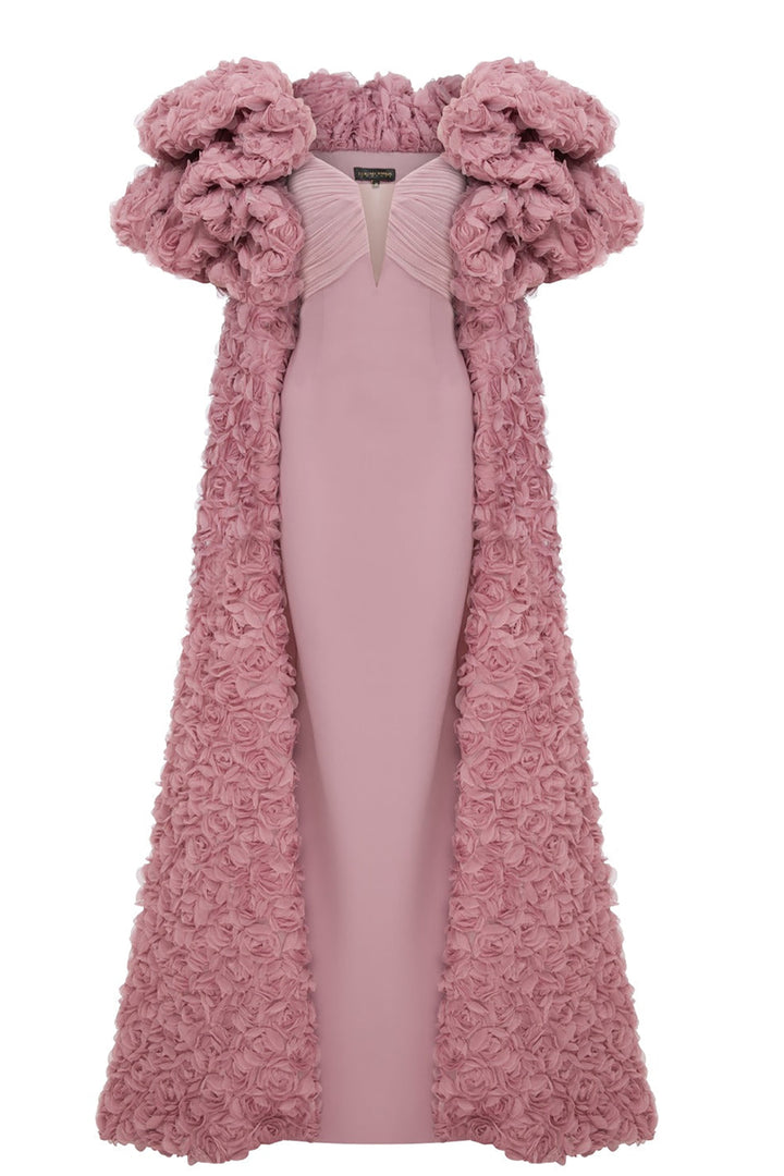 Crepe And Organza Strapless V-Neckline Cape