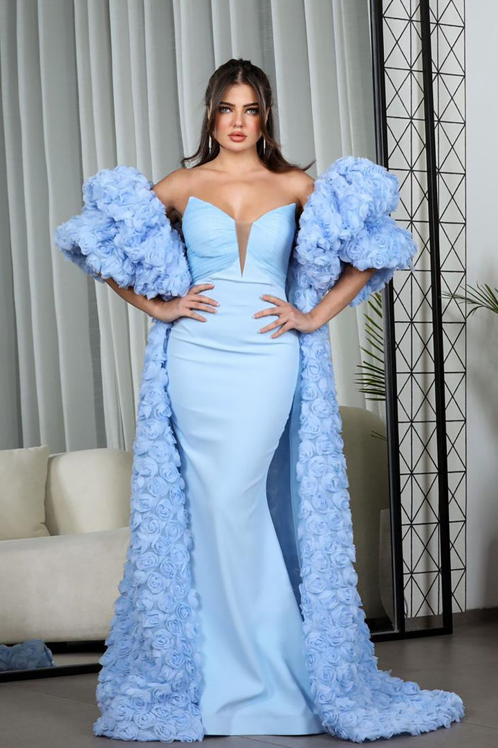 Crepe And Organza Strapless V-Neckline Cape