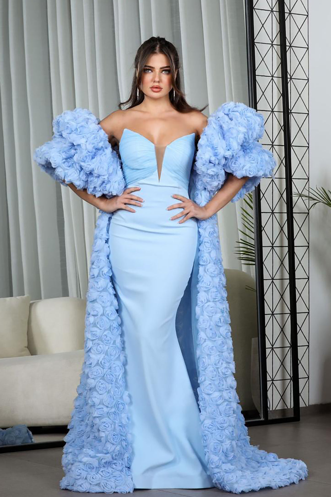 Crepe And Organza Strapless V-Neckline Cape