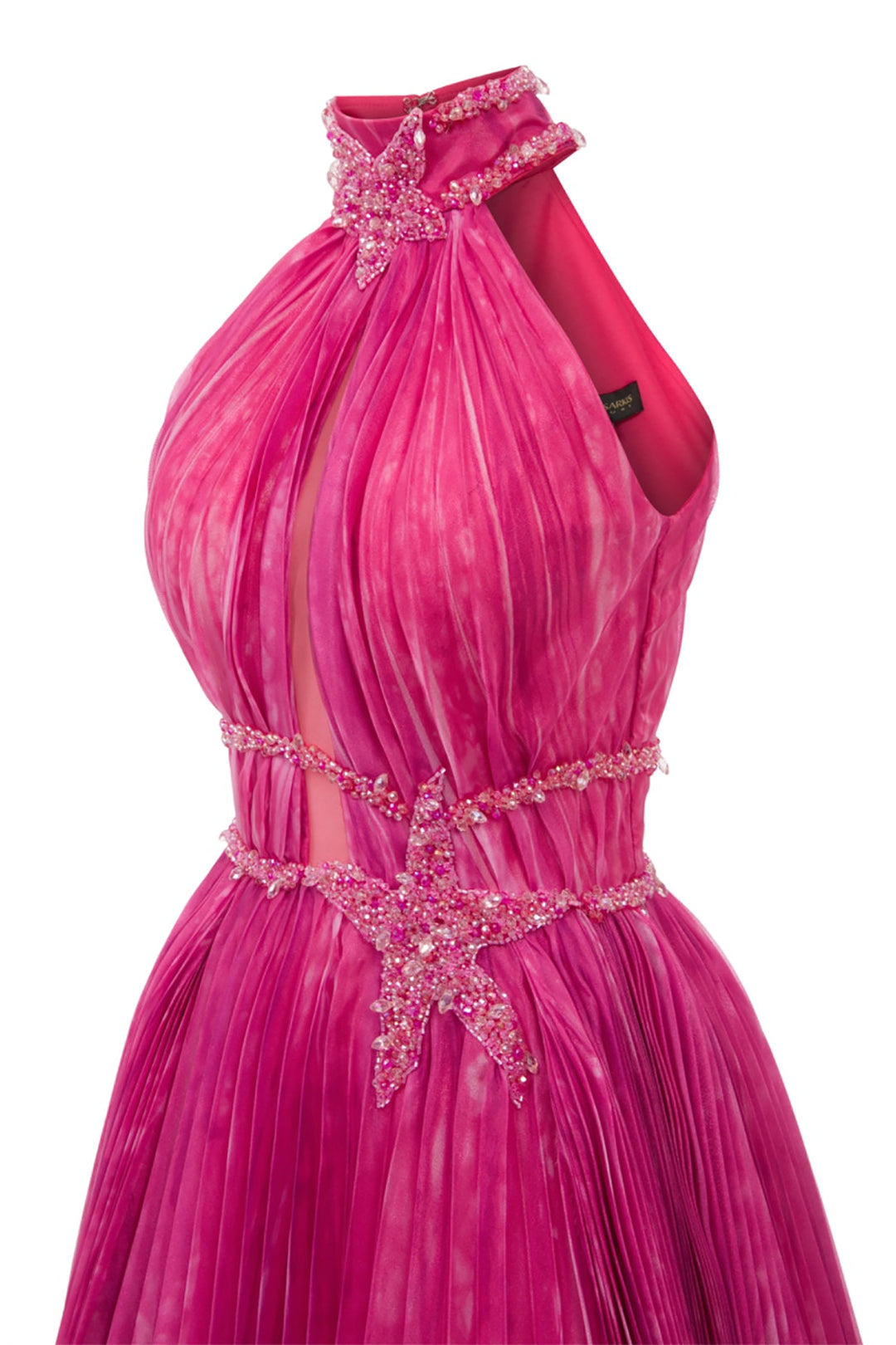 Organza High-Neck A-Line Dress with Embroidery