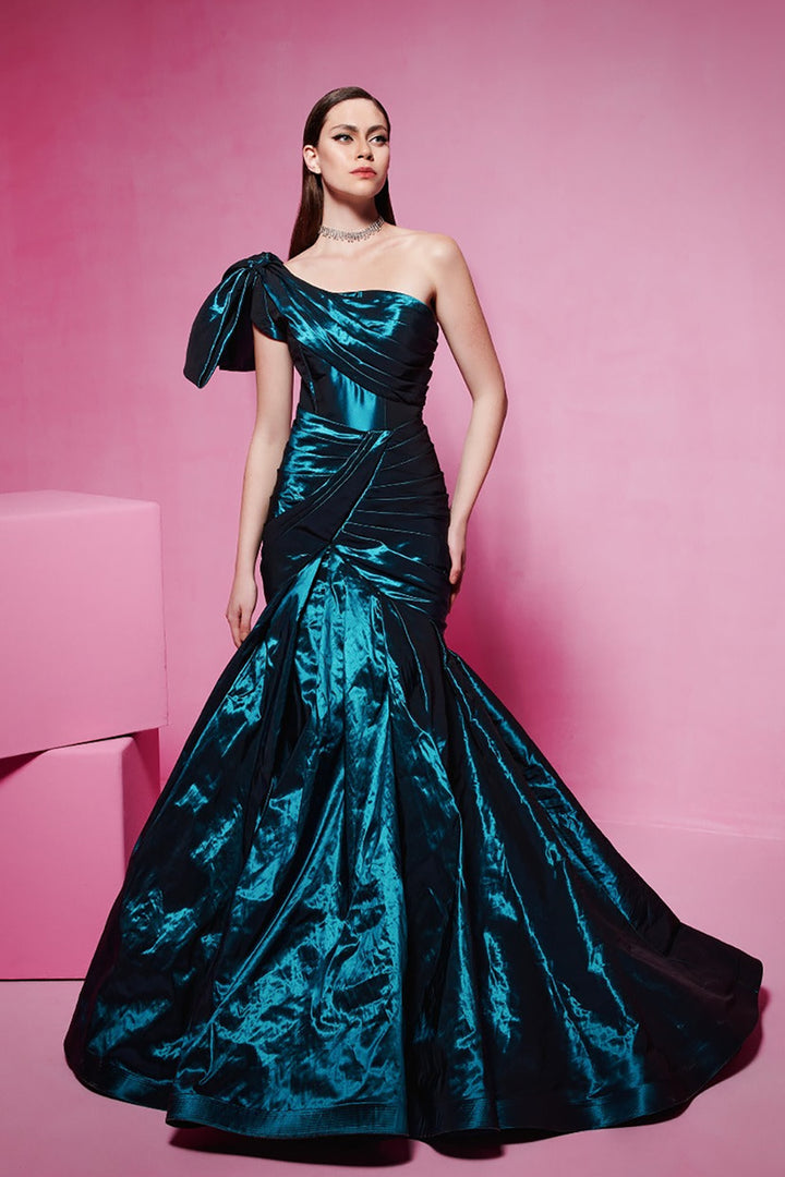 Mermaid Tafta Dress with Shoulder Embellishments