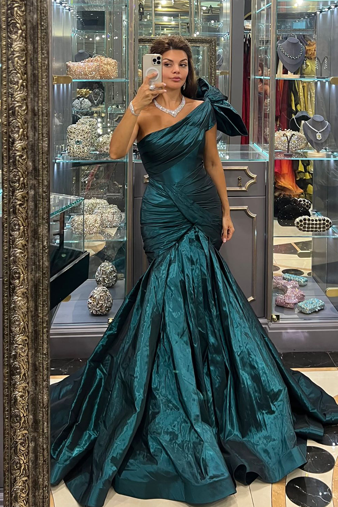 Mermaid Tafta Dress with Shoulder Embellishments