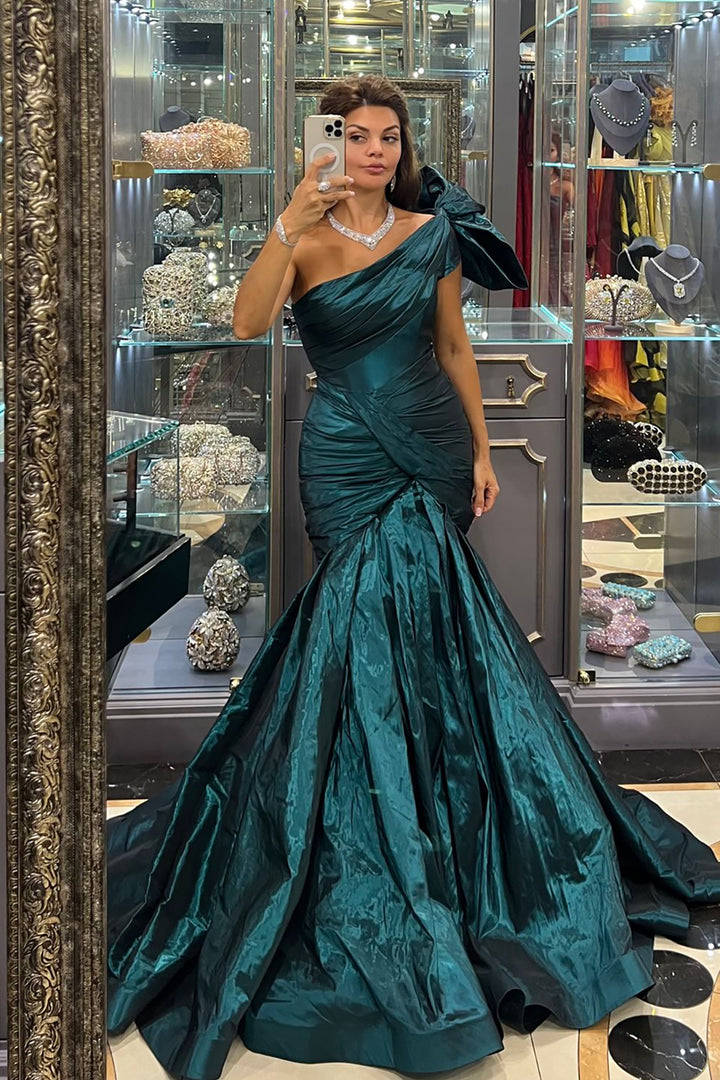 Mermaid Tafta Dress with Shoulder Embellishments