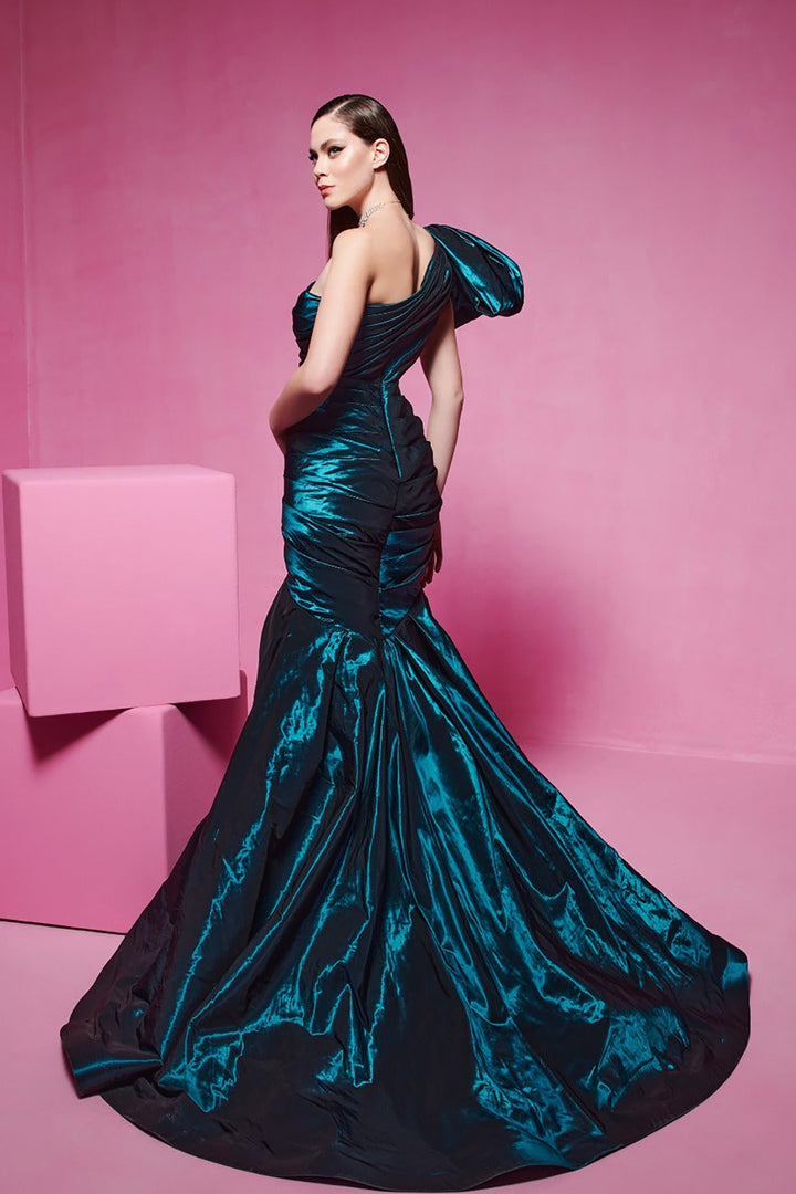 Mermaid Tafta Dress with Shoulder Embellishments