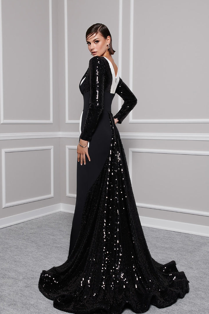 Crepe And Payet Dress with Embroidered Tail