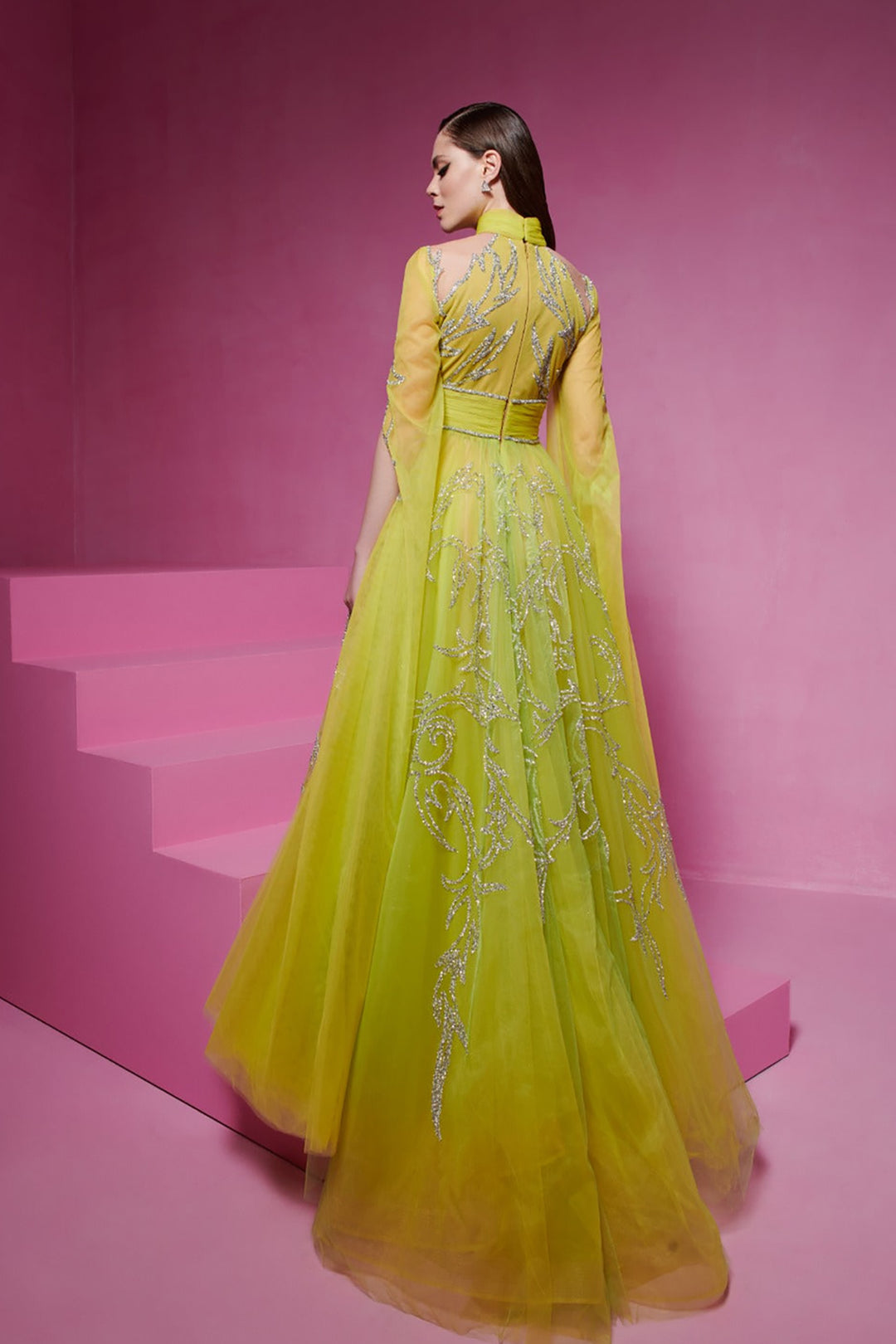 Grecian Embroidered Olive Dress