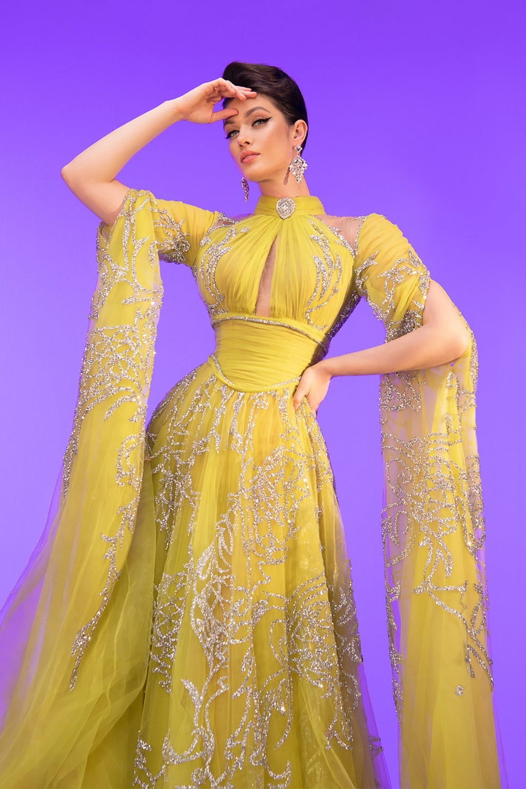 Grecian Embroidered Olive Dress