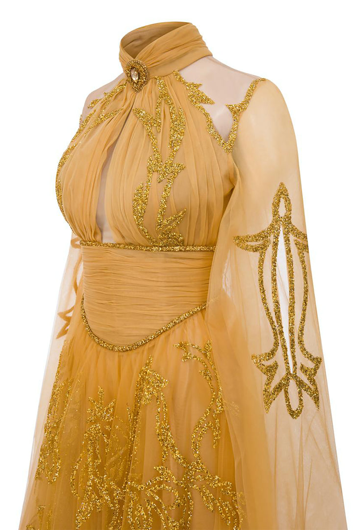 Grecian Embroidered Olive Dress