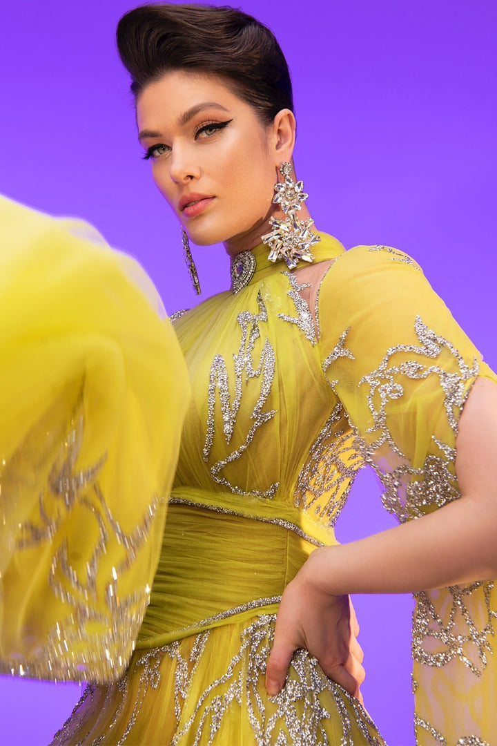 Grecian Embroidered Olive Dress