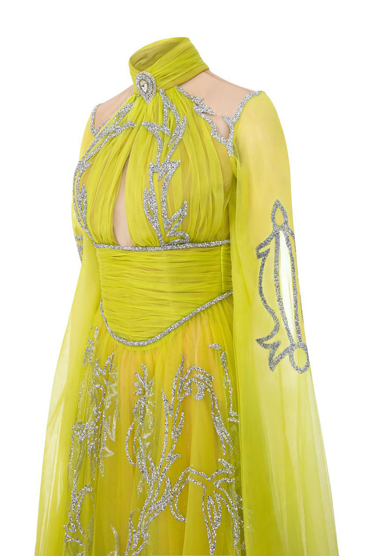 Grecian Embroidered Olive Dress