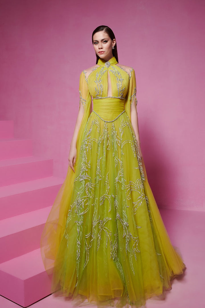 Grecian Embroidered Olive Dress