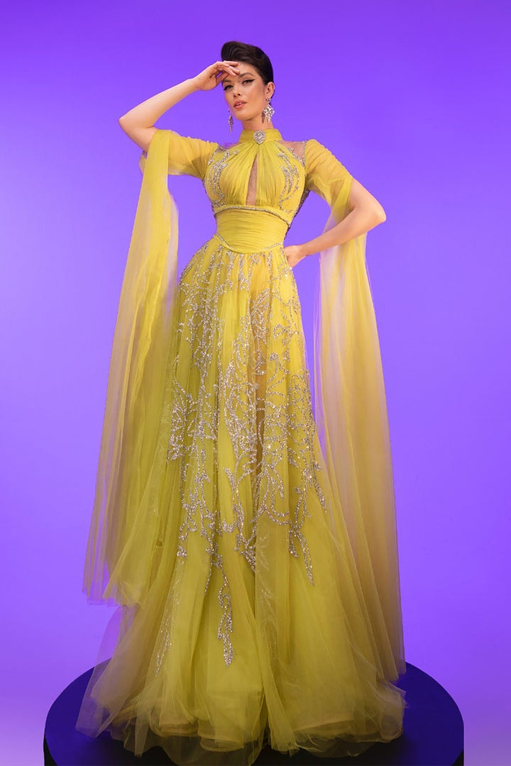 Grecian Embroidered Olive Dress